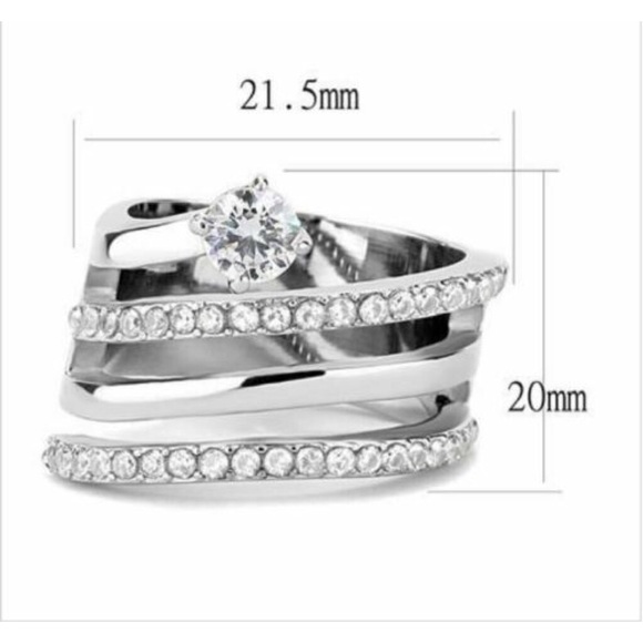 STAINLESS STEEL Unique Cubic Zirconia Swirl Statement Ring - Picture 14 of 14